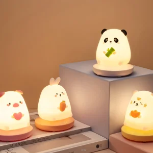 LED night lights for Children bedroom cute animal pig rabbit lamp Touch Sensor Dimmable child Holiday Gift USB Rechargeable